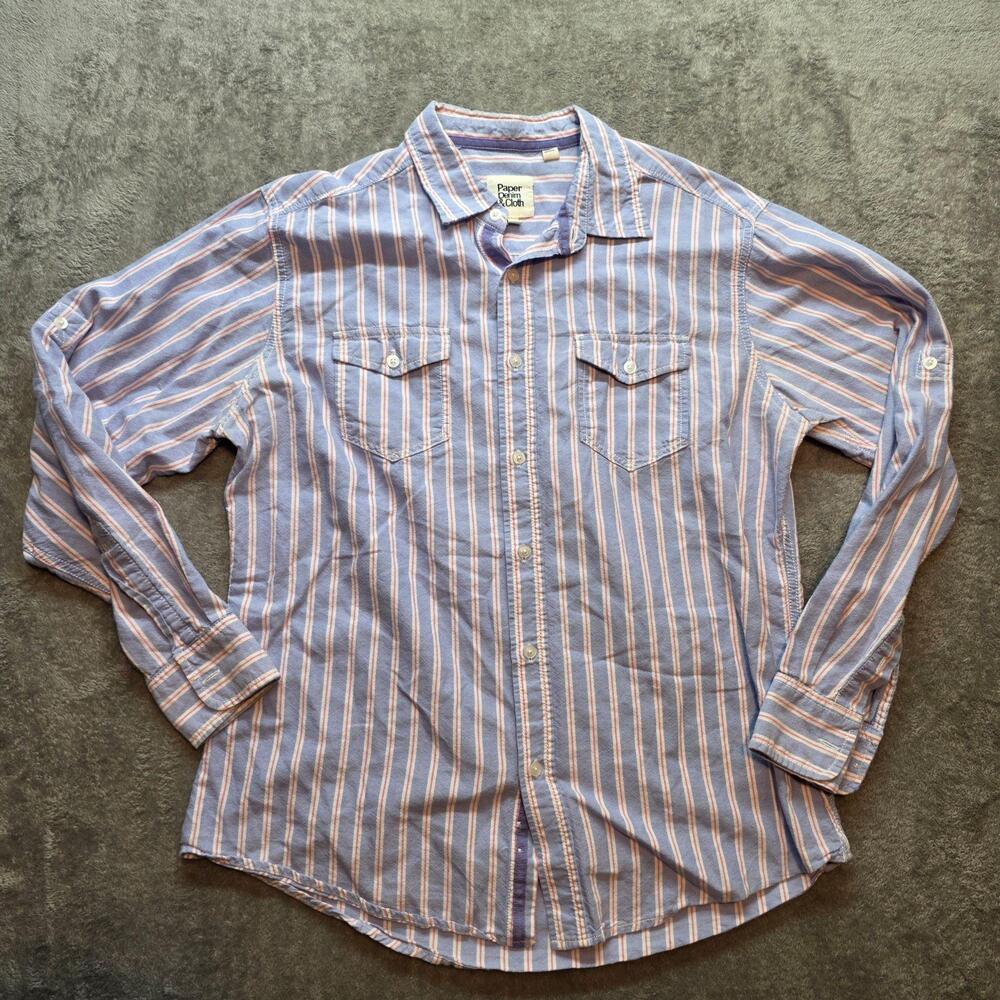Paper Denim & Cloth Button Up Shirt Mens L Blue Striped Long Sleeve Casual